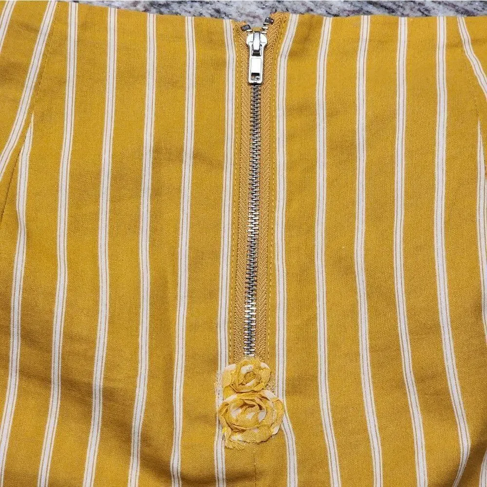 J.o.a mustard yellow and white striped asymmetrical skirt‎ size small